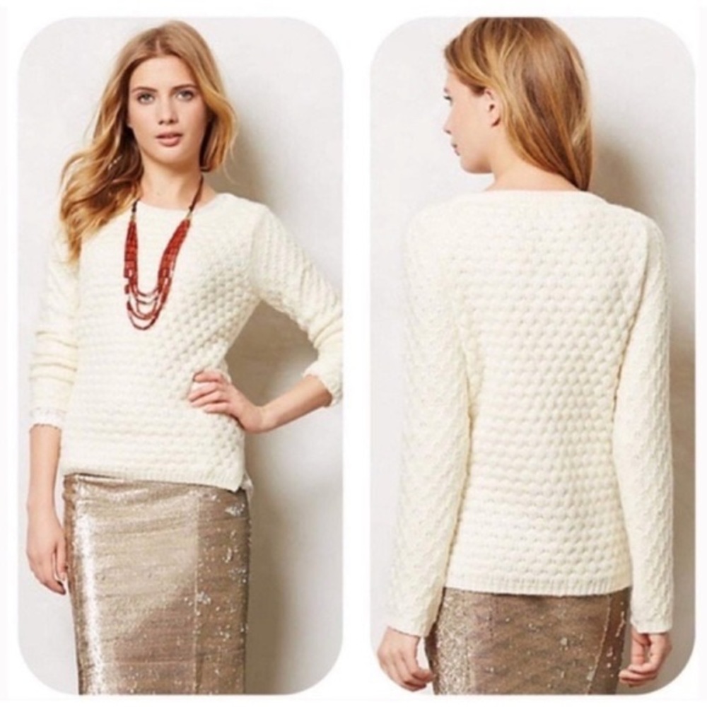 Anthropologie Field Flower Cream Wool Sweater